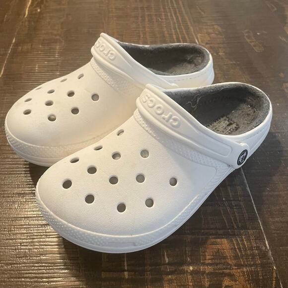 CROCS Classic Lined Clogs White With Gray Liner Size M/5 W/7 - Picture 2 of 11